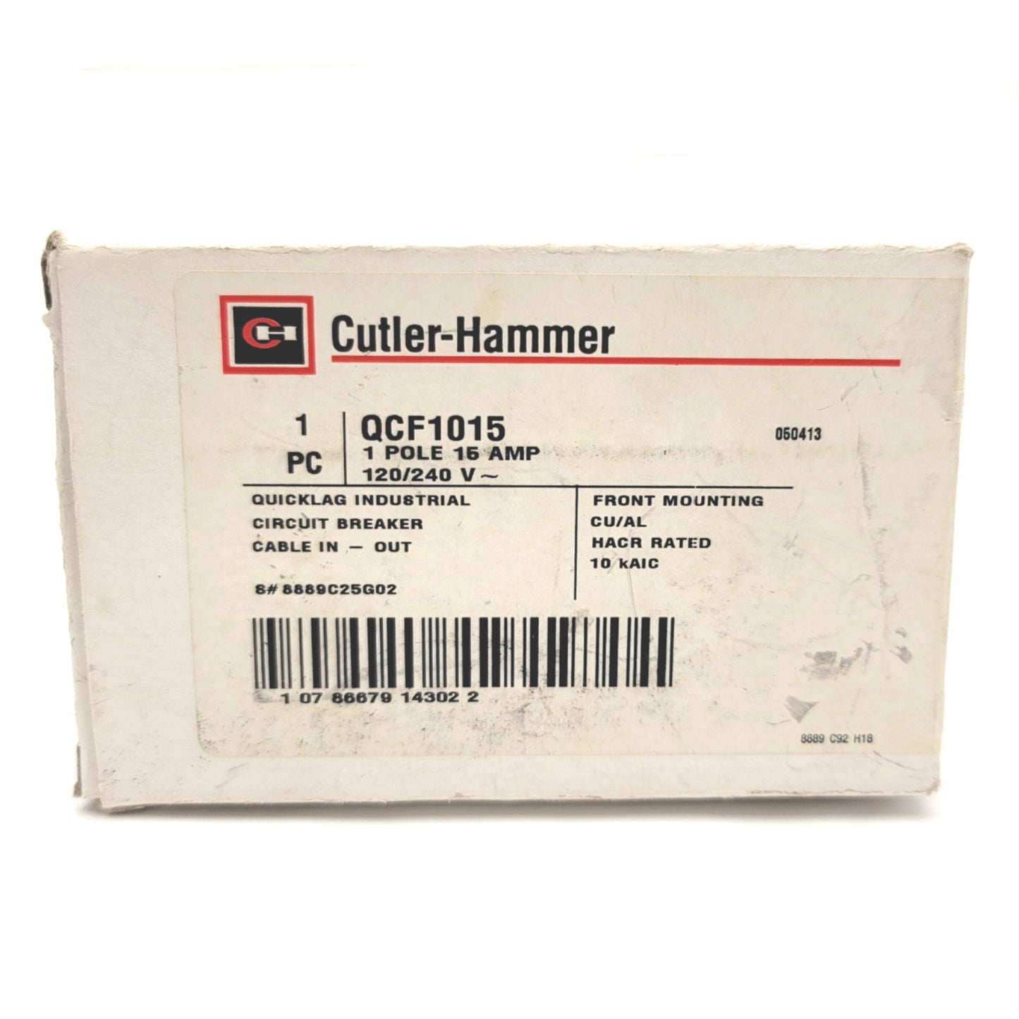 New Cutler Hammer QCF1015 Quicklag Industrial Circuit Breaker 15A, 120/240VAC, 1PH