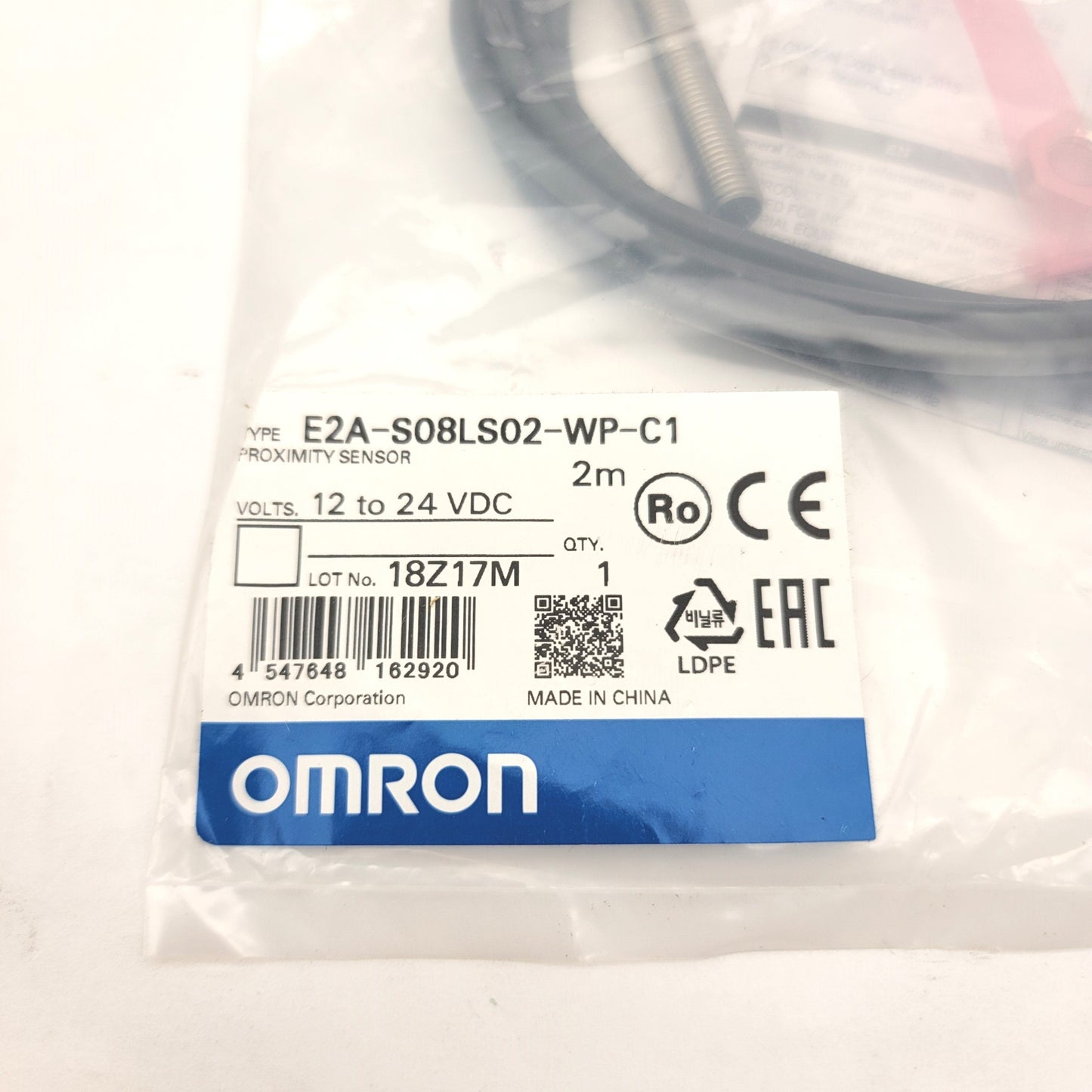 New Omron E2A-S08LS02-WP-C1 Inductive Proximity Sensor 3-Wire, NPN-NO, M8, 2mm Range