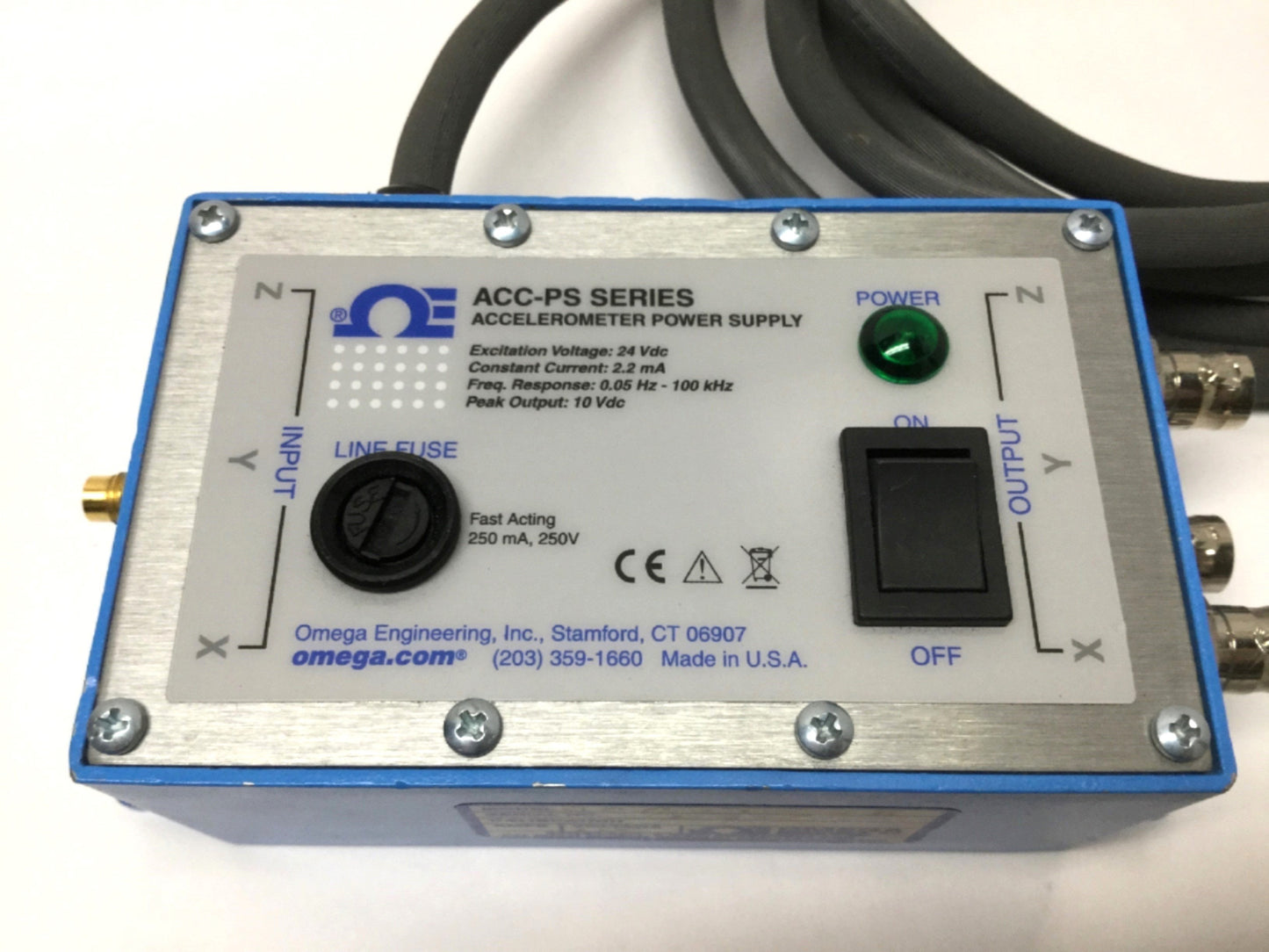 Used Omega ACC-PS4A Triaxial 3-Axis Accelerometer Power Supply 24VDC, 0.5Hz-100kHz