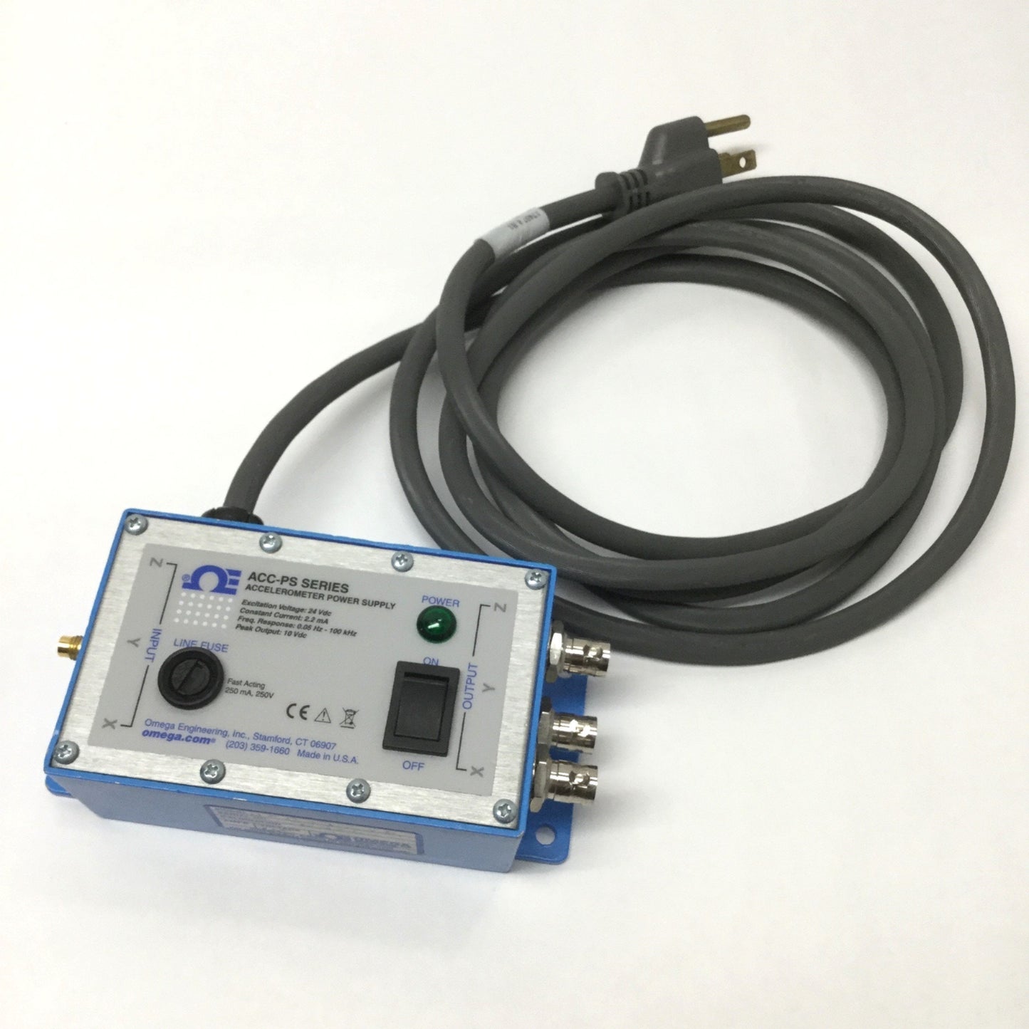 Used Omega ACC-PS4A Triaxial 3-Axis Accelerometer Power Supply 24VDC, 0.5Hz-100kHz