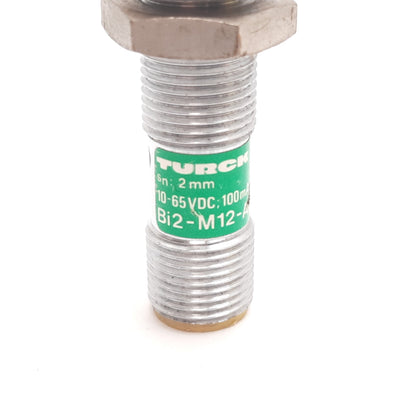 Used Turck Bi2-M12-AD4X-H1141 Inductive Proximity Sensor, 2mm, 10-65VDC 100mA, 4-Pin