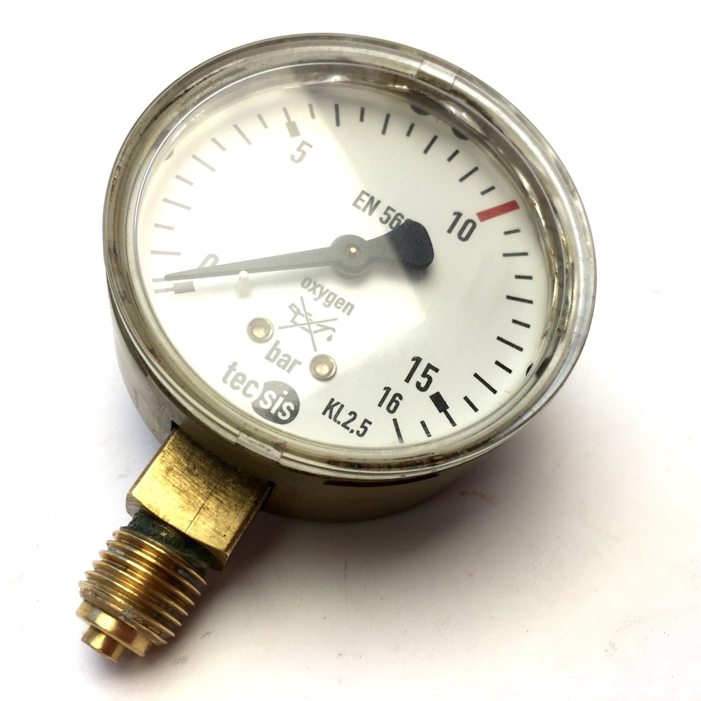 Used Tecsis EN562 Oxygen Pressure Gauge 0-16 bar, 2" Diameter Face, G1/4" Thread