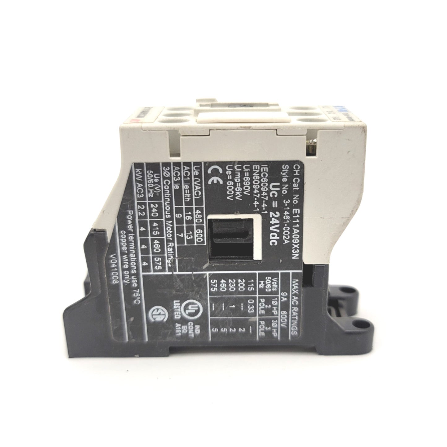 Used Eaton E111A09X3N Non-Reversing Motor Contactor 3-Pole 24VDC, 575VAC, 9A, 4kW