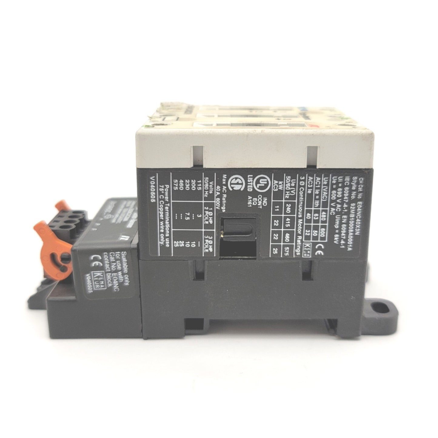 Used Eaton Cutler Hammer E04NC40X3N Motor Control Contact Block 3-Pole 40A 24VDC Coil