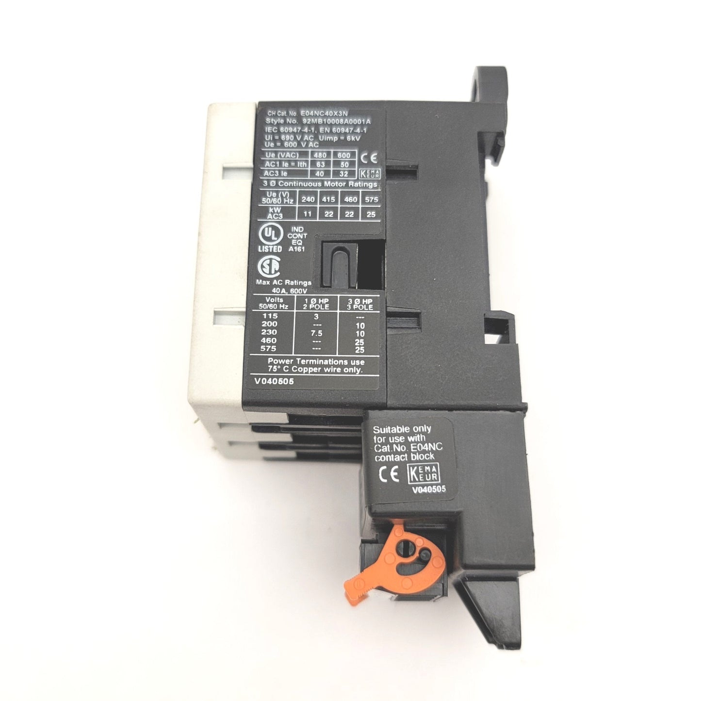 Used Eaton Cutler Hammer E04NC40X3N Motor Control Contact Block 3-Pole 40A 24VDC Coil