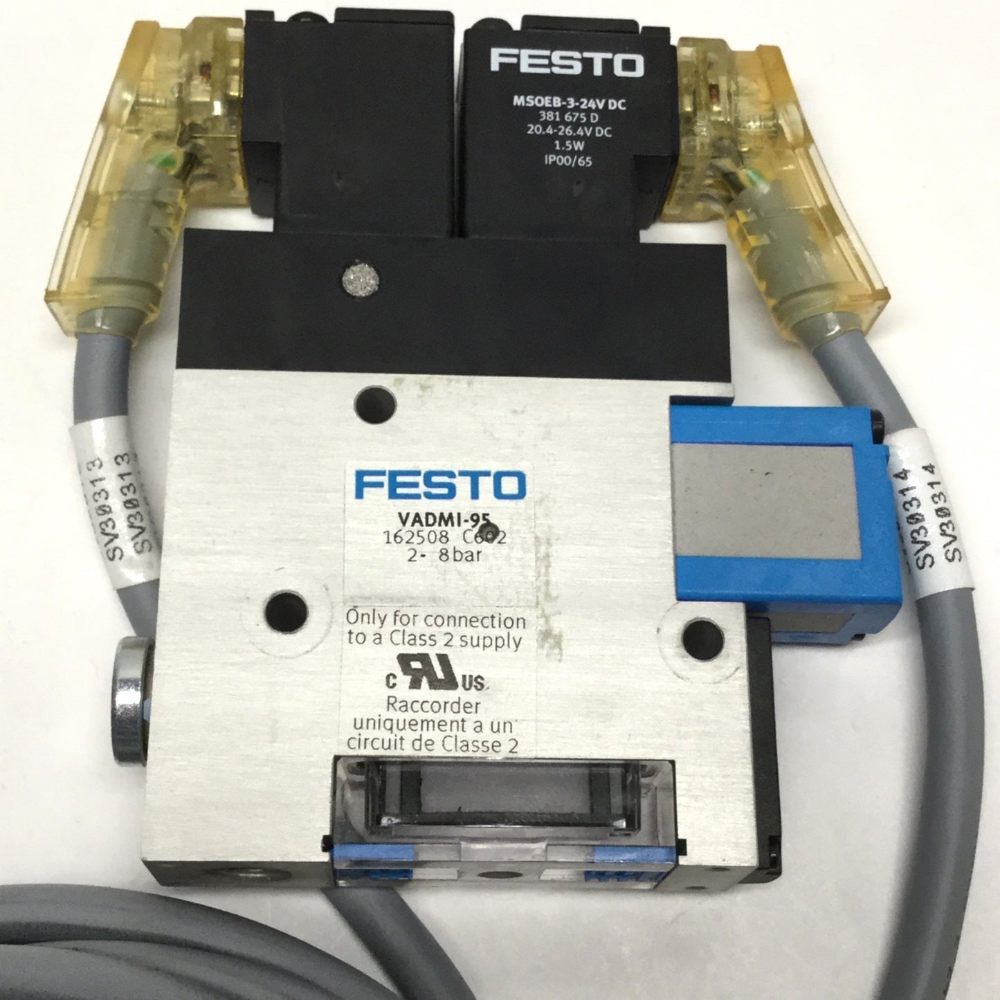 Used Festo VADMI-95 High Vacuum Generator, 0.95mm Laval Nozzle, 85% Max Vac, 24VDC