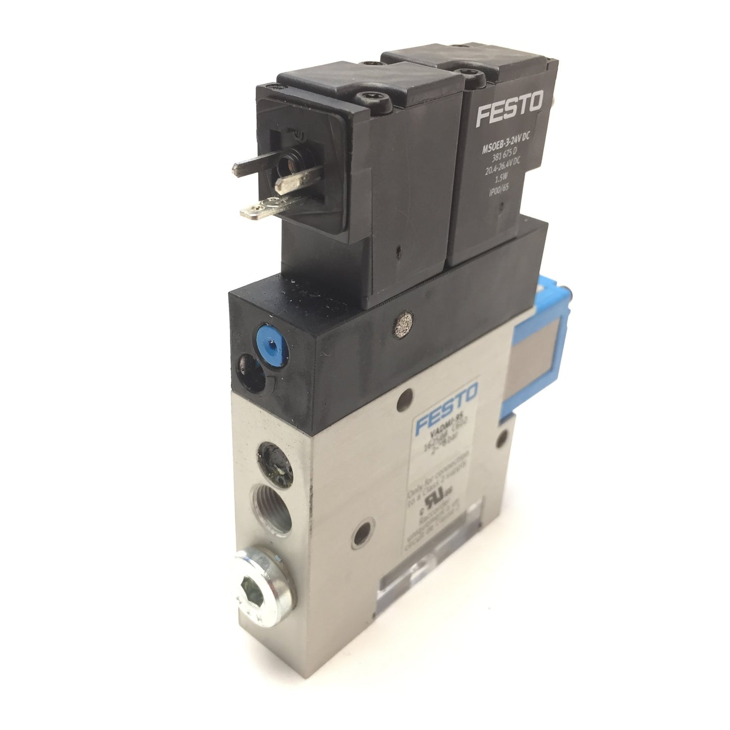 Used Festo VADMI-95 High Vacuum Generator, 0.95mm Laval Nozzle, 85% Max Vac, 24VDC