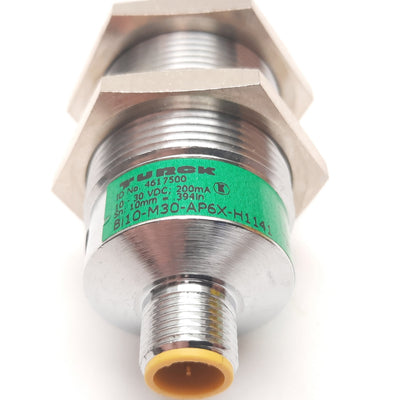 Used Turck Bi10-M30-AP6X-H1141 Inductive Proximity Sensor, 10mm, PNP, 10-30VDC
