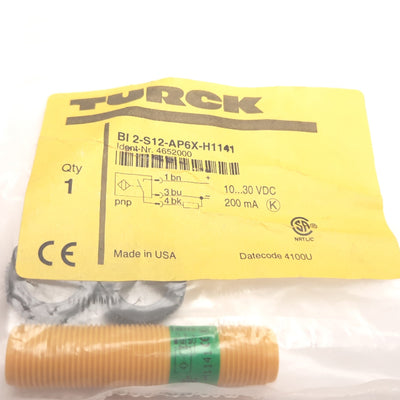 New Turck Bi2-S12-AP6X-H1141 Inductive Proximity Sensor, 2mm, 10-30VDC, PNP N/O