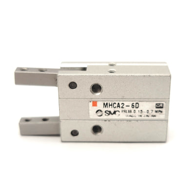 Used SMC MHCA2-6D Angular 2-Jaw Pneumatic Gripper Spring Return 0.15-0.6MPa, 0.038Nm