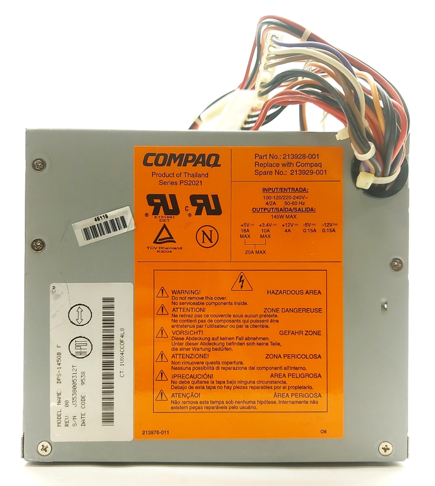 Used Compaq 213928-001 DeskPro Computer Power Supply 145W 3x Molex 1x FDD 115/230VAC