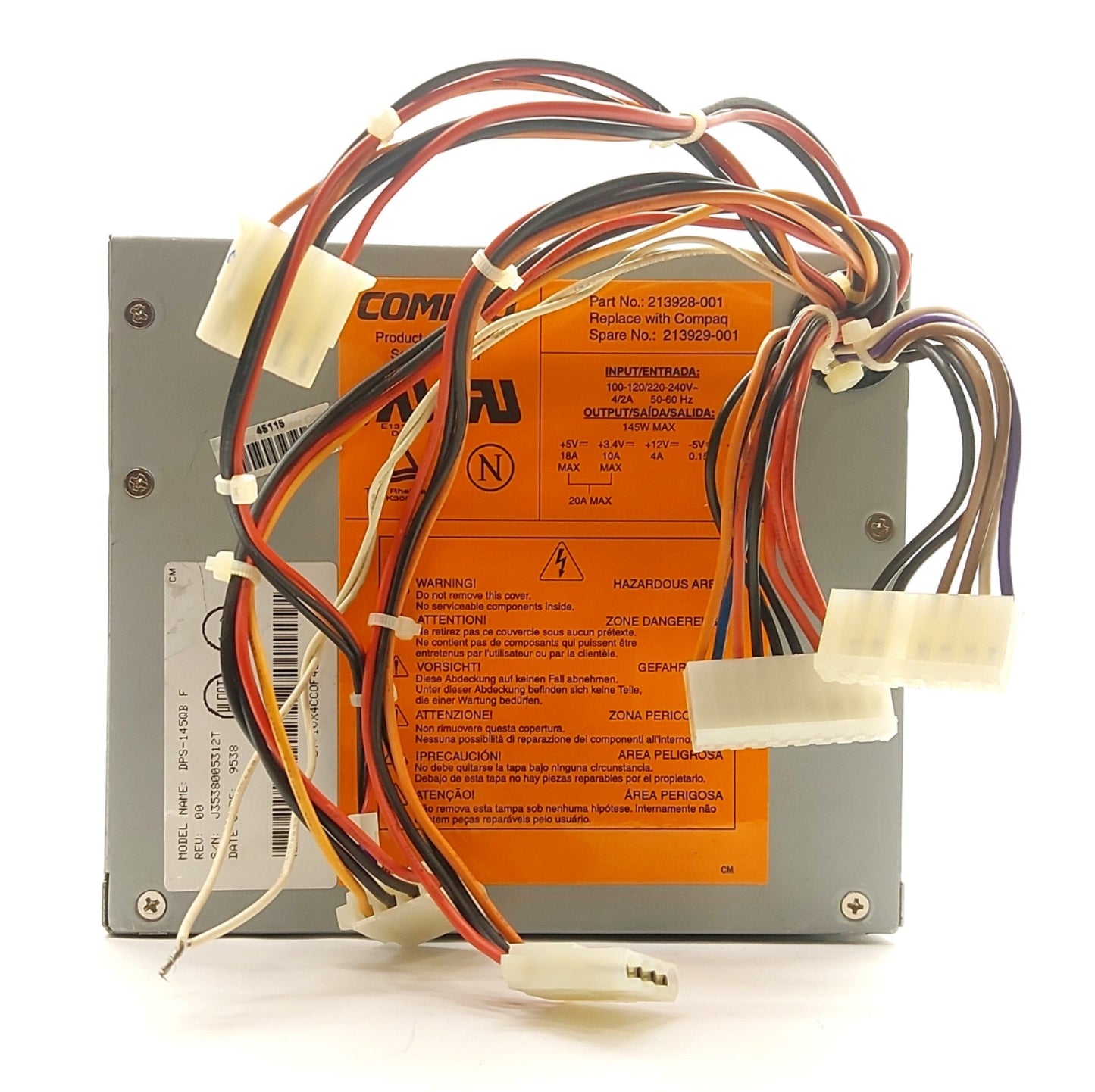 Used Compaq 213928-001 DeskPro Computer Power Supply 145W 3x Molex 1x FDD 115/230VAC