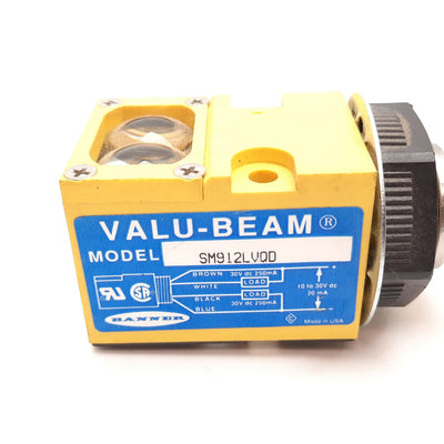 Used Banner SM912LVQD Valu-Beam Photoelectric Sensor, Retro, 9m, 10-30VDC, 4-Pin 7/8"