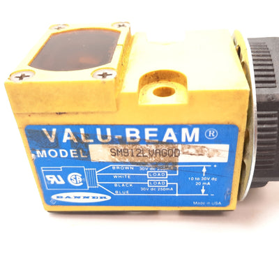 Used Banner SM912LVAGQD Valu-Beam Photoelectric Sensor, 4.5m, 10-30VDC, NPN PNP