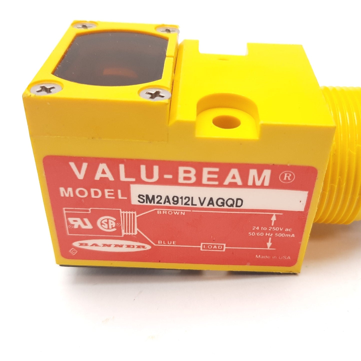Used Banner SM2A912LVAGQD Photoelectric Sensor, Polarized Retro, 4.5m, 24-250VAC