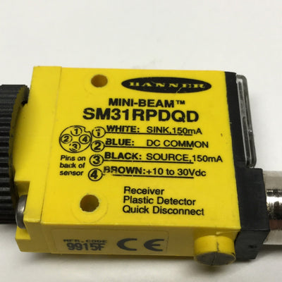 Used Banner SM31RPDQD Mini-Beam Photoelectric Sensor Receiver 300mm 10-30VDC, PNP NPN