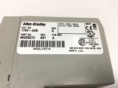 Allen Bradley 1794-ASB Ser D Flex I/O Power Supply RIO Remote Adapter 24VDC