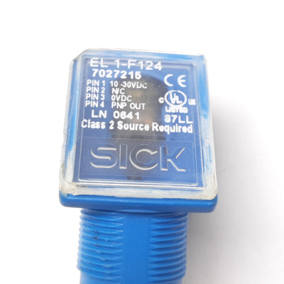 Used Sick EL1-F124 Photoelectric Sensor, 4m, 10-30VDC, PNP Output, 4-Pin M12