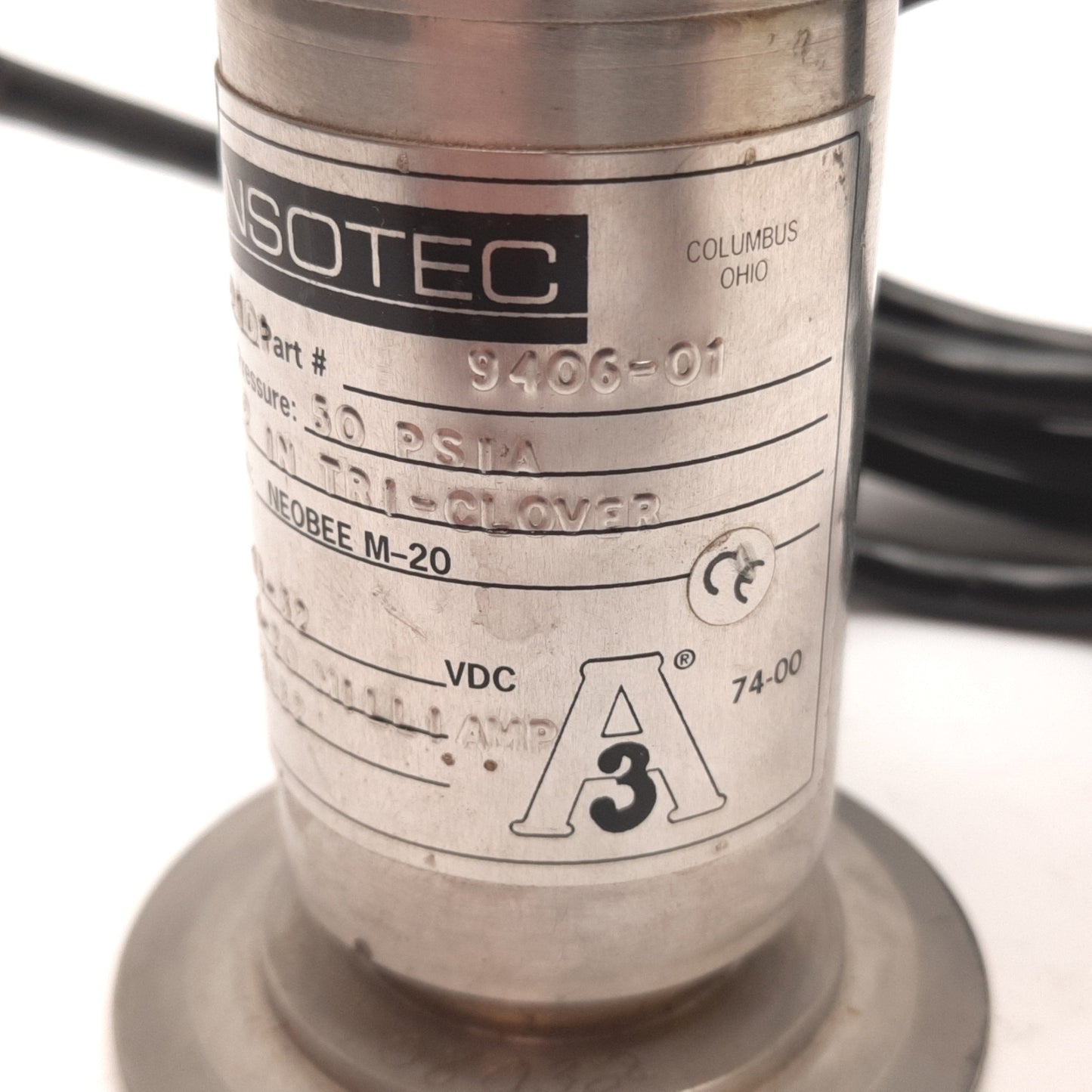 Used Honeywell CP101 060-9406-01 Sensor, 50PSIA, Flanges: 2 In Tri-Clover, 13-32VDC