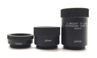 Used Set of 3 C-Mount Camera Lens Extension Tubes, 10mm, 20mm, & 40mm