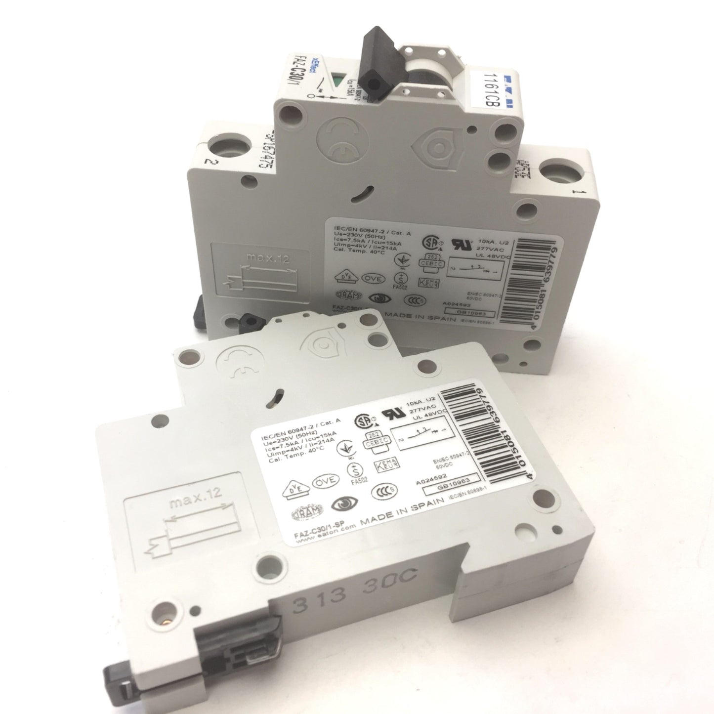 Used Lot of 2 Eaton FAZ-C30/1 Miniature Circuit Breaker 1-Pole, Trip C 277/480VAC 30A
