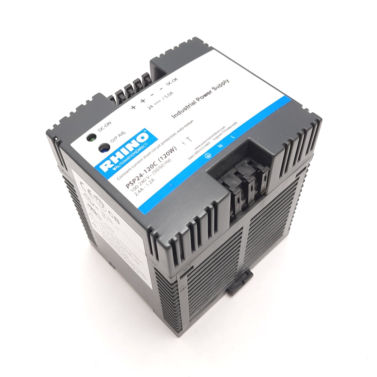 Used Rhino PSP24-120C Power Supply, Input: 100-240VAC 2.4-1.2A, Output: 24VDC 5A