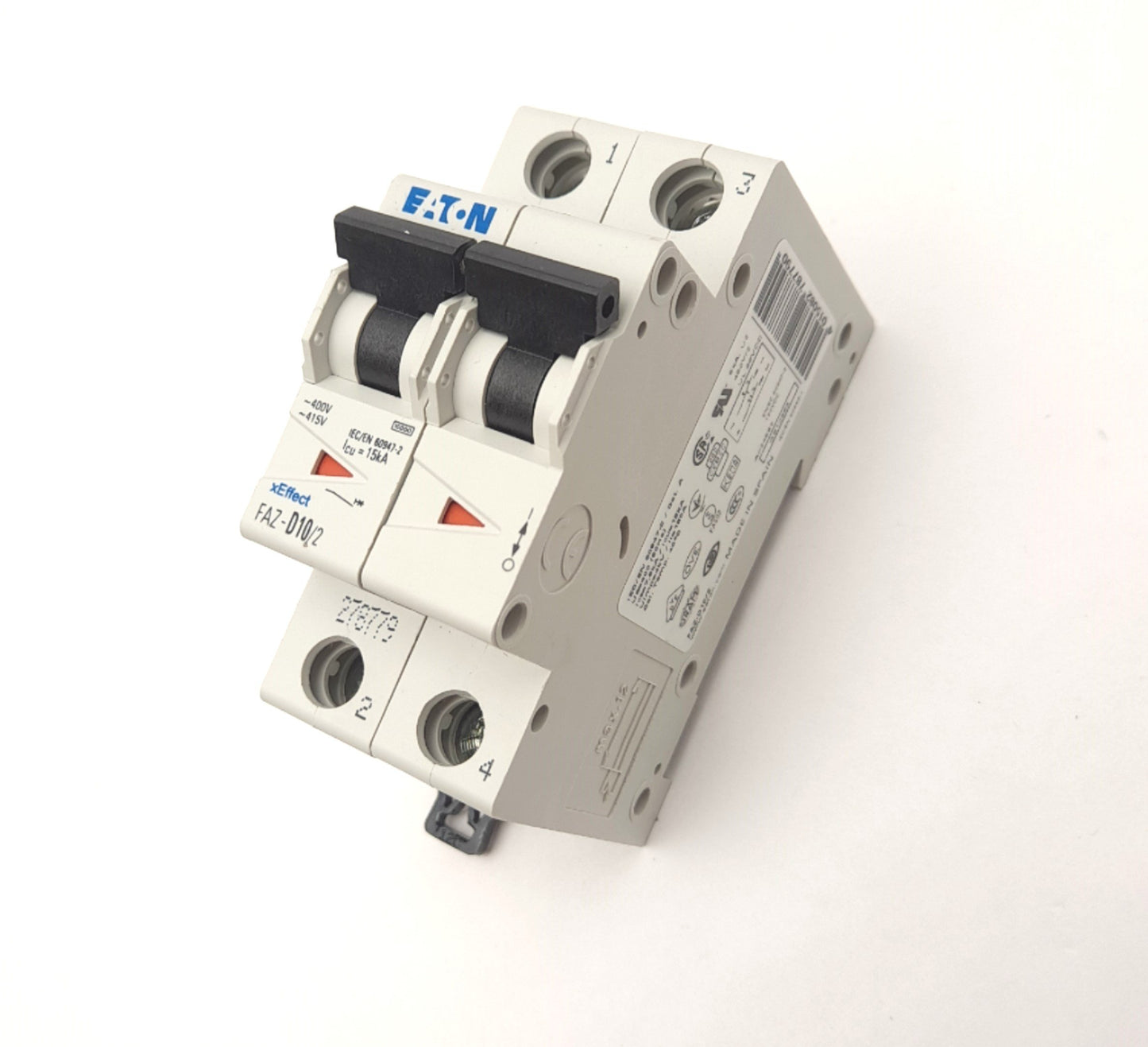 Used EATON FAZ-D10/2 CIRCUIT BREAKER, 2 POLE, 10A, 60 VDC, 240/415 VAC