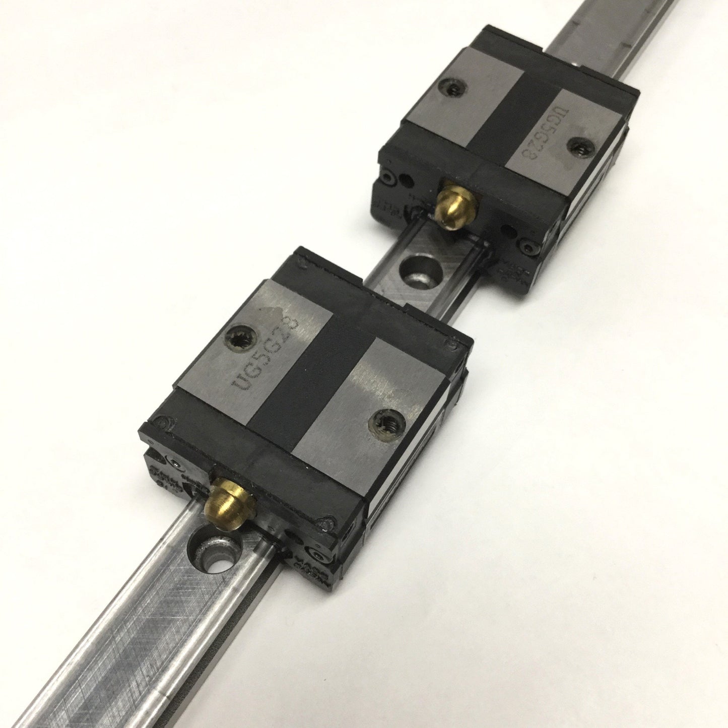 Used THK SSR15 Linear Ball Bearing Block Carriage Slides (x2) on 700mm Guide Rail