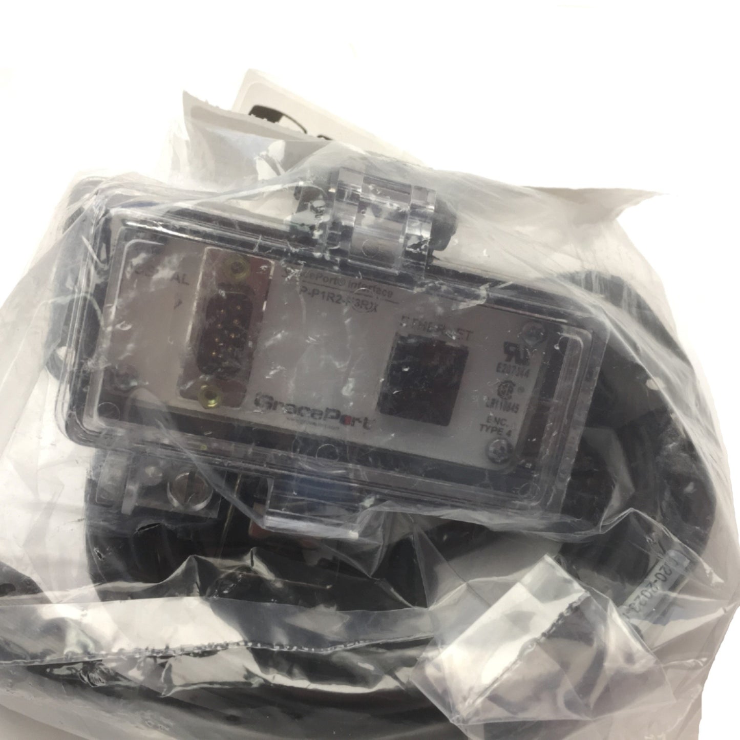 New – Open box Grace P-P1R2-F3RX Enclosure Panel Interface Connector DB9 Serial RJ45, UL Type 4