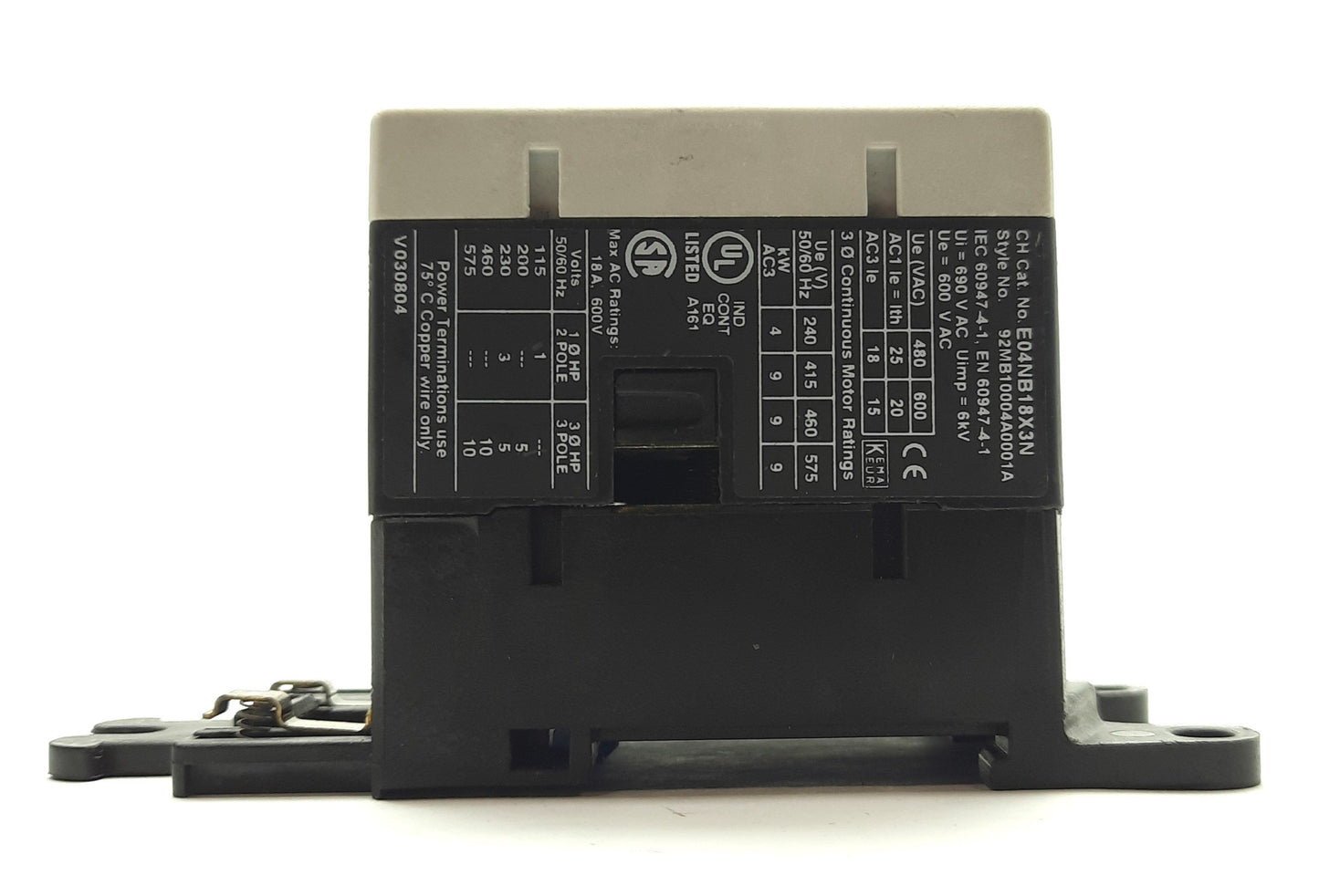 Used Eaton Cutler Hammer E04NB18X3N Contactor, 3-Pole 600VAC 18A *No Coil Controller*