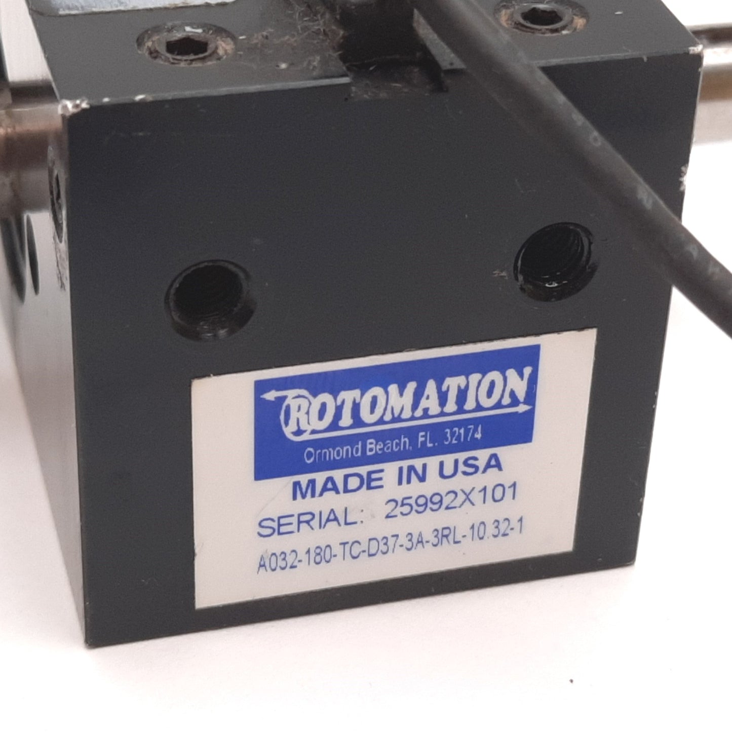 Used Rotomation A032-180-TC-D37-3A-3RL-10.32-1 Rotary Actuator, 180°, W/ 2x Sensors