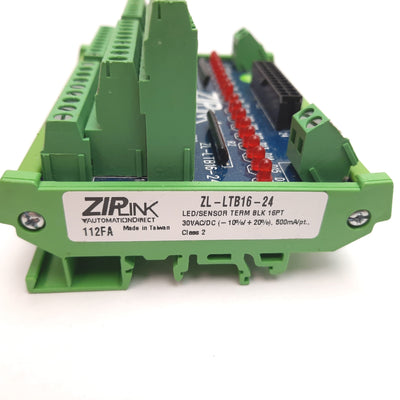 Used Ziplink ZL-LTB16-24 Sensor Input Module, 16-Point, 30VAC/DC 500mA, DIN Rail