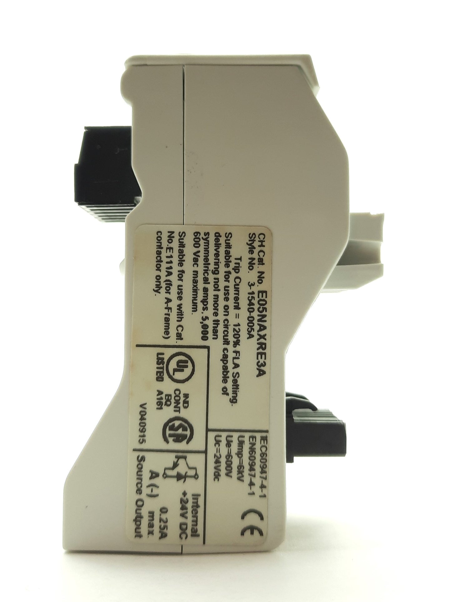 Used Eaton E05NAXRE3A IEC Solid State Overload Relay, Size A, 3.8-12A, 3-Pole, 24VDC