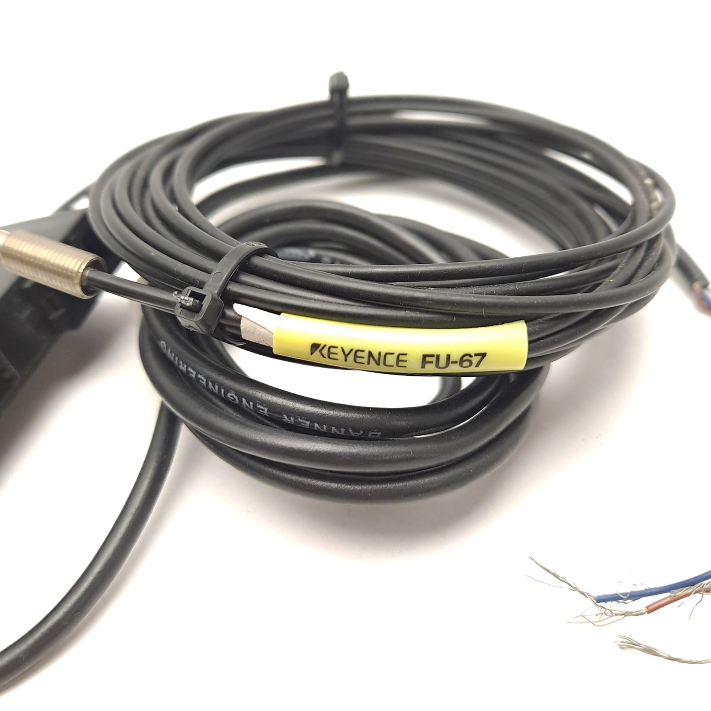 Used Banner D12EN6FP Fiber Optic Sensor, Red LED, NPN, 5-Wire, 10-30VDC w/Fiber