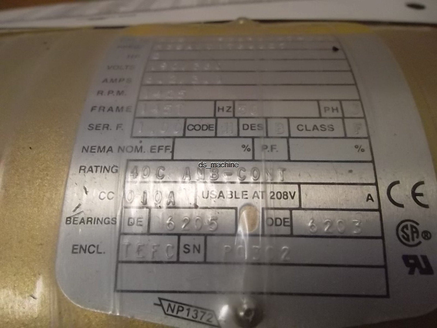 New Baldor M15 93696087-001 Motor 190/380V 50Hz 6.2/3.1A 1425RPM 3PH