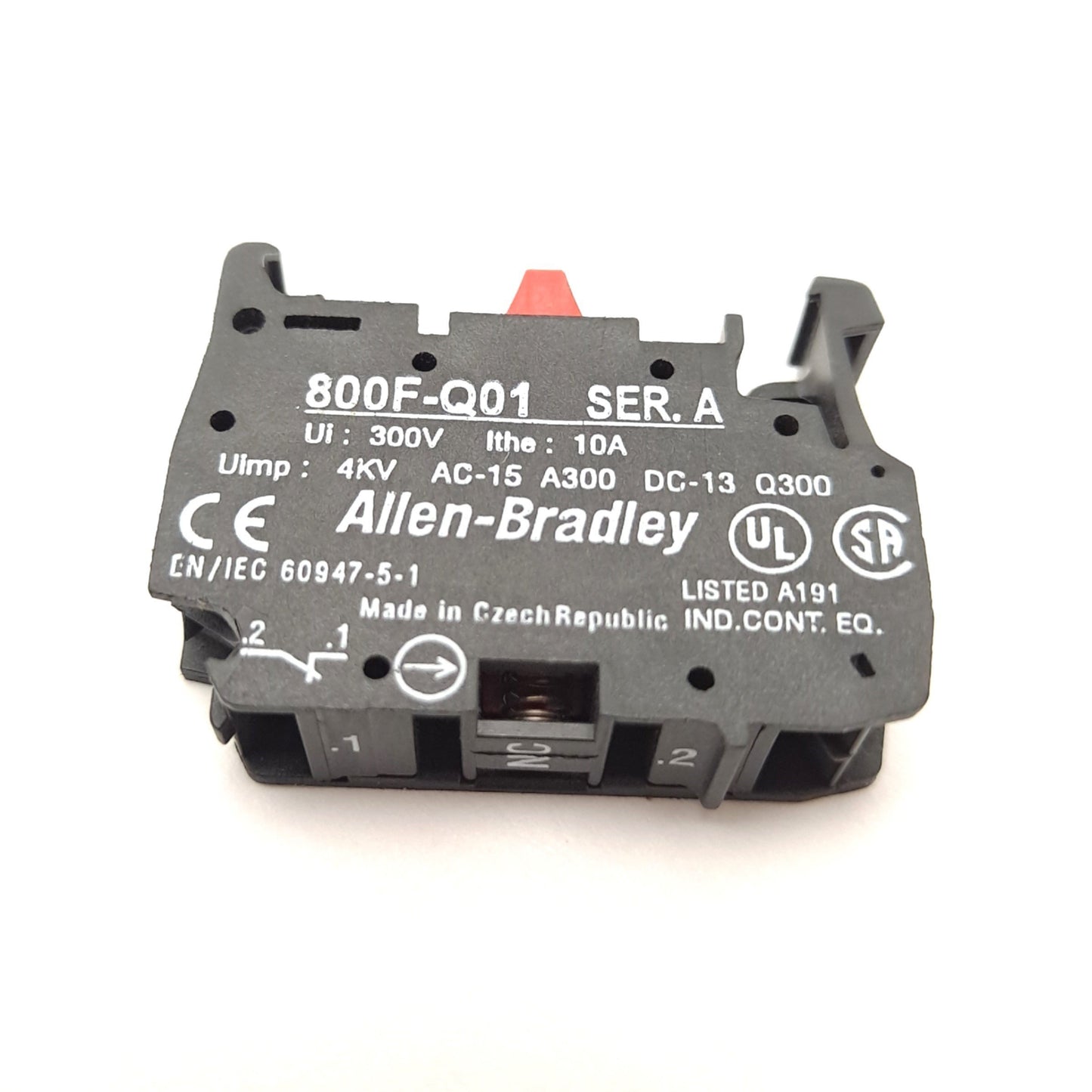 Used Allen Bradley 800F-Q01 Series A Auxiliary Contact Block 300V 10 A 1 N.C 22 mm