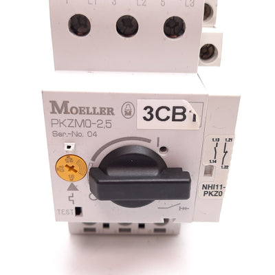 Used Moeller PKZM0-2.5 Manual Motor Starter, With NHI11-PKZ0 Auxiliary Contact Block