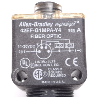 Used Allen Bradley 42EF-G1MPA-Y4 RightSight Fiber Optic Photoelectric Sensor 11-30VDC