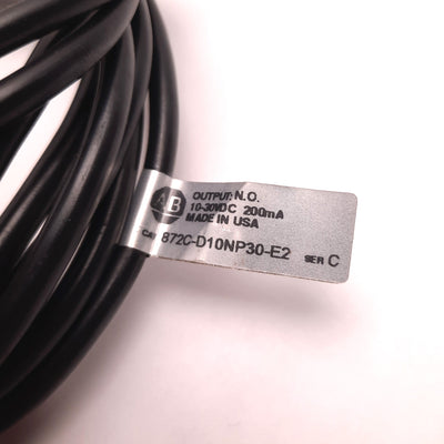 Used Allen Bradley 872C-D10NP30-E2 Proximity Switch, Shielded, 10mm Range, 10V-30VDC