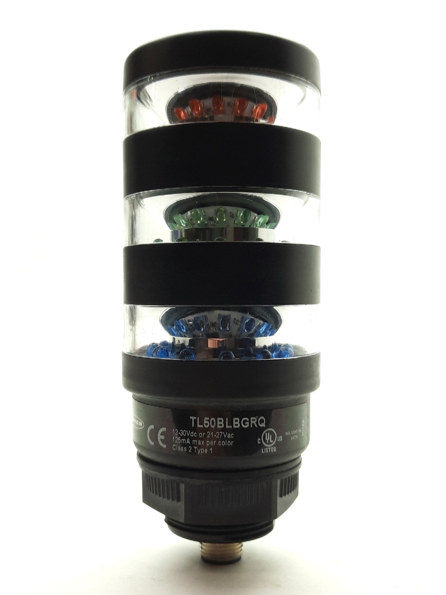Used Banner TL50BLBGRQ LED Tower Light, Blue, Green, Red, M12 4-Pin Male, 24VAC/DC