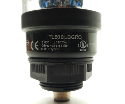 Used Banner TL50BLBGRQ LED Tower Light, Blue, Green, Red, M12 4-Pin Male, 24VAC/DC