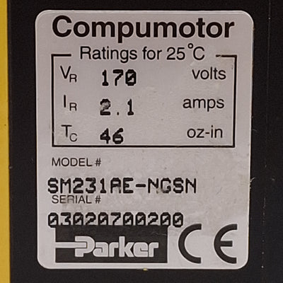 Used Parker SM231AE-NGSN Brushless Servo Motor 170V 7500RPM, NEMA 23, 1000ppr Encoder