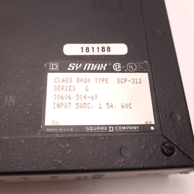 Used Square D Symax Class 8020-SCP-312 PLC CPU Processor Module, 5v DC, 1.5A, 60C
