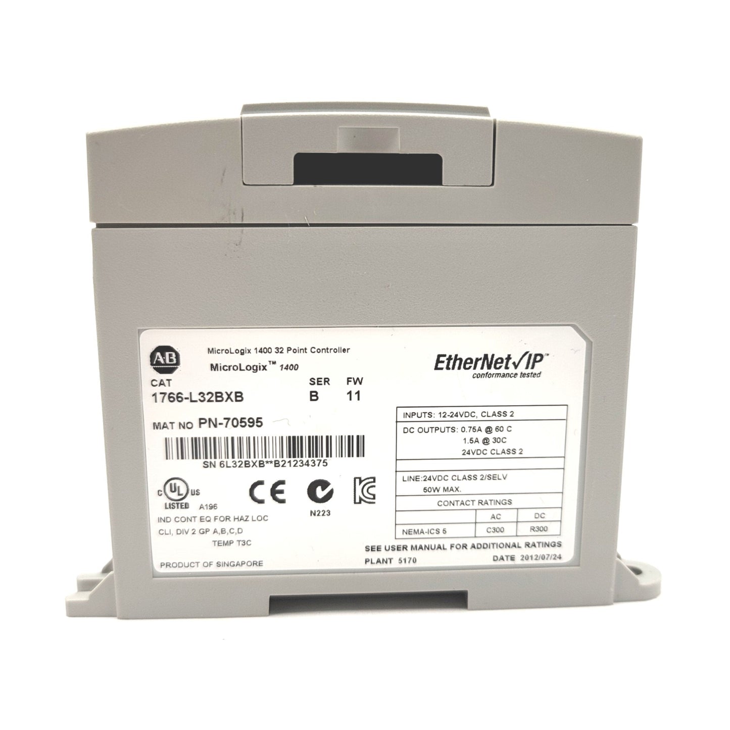 Used Allen Bradley 1766-L32BXB MicroLogix 1400 Programmable Controller, 32PT, 24VDC