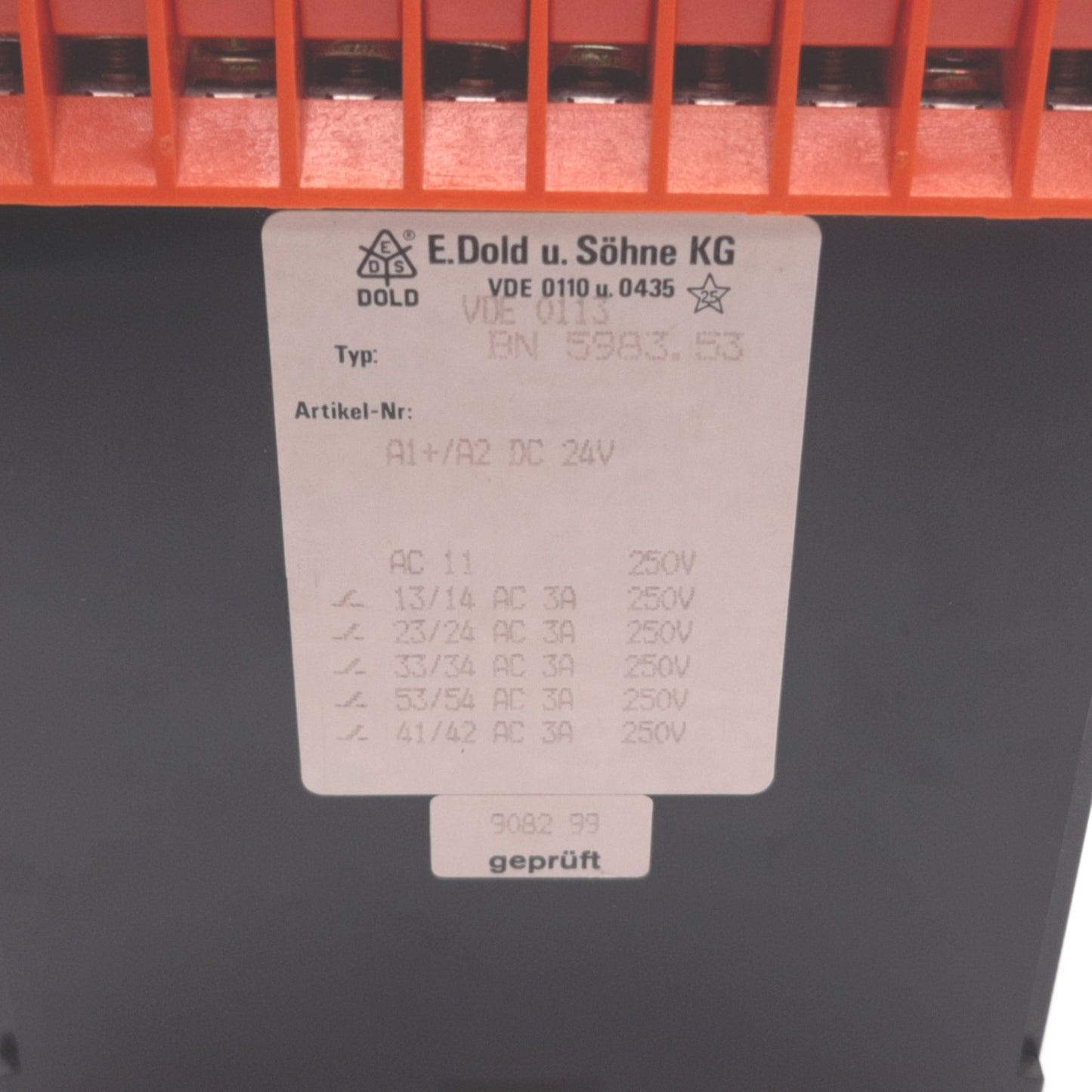 Used E Dold VDE 0113 BN-5983.53 Emergency Stop Safety Relay, 3N/O 1N/C, Coil: 24VDC