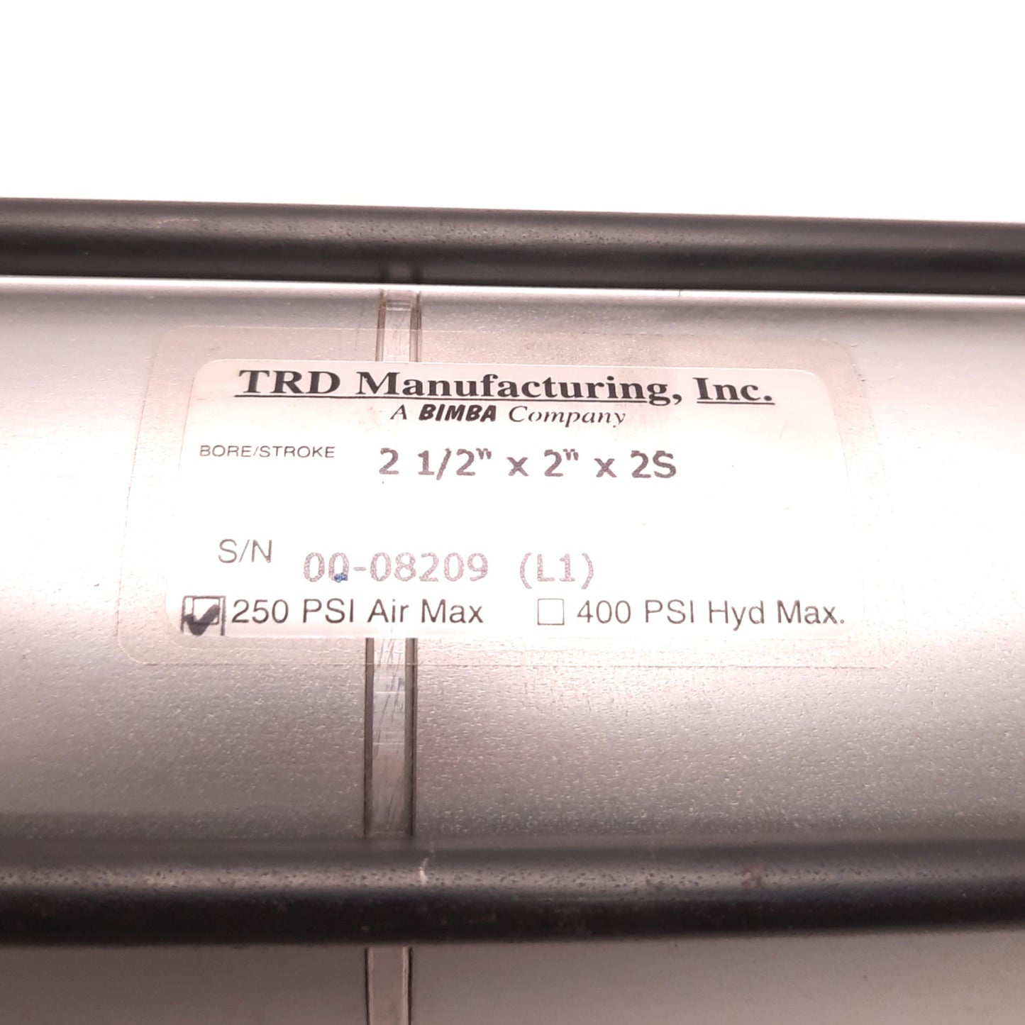 Used Bimba 21/2"x2"x2S 3-Rod Pneumatic Cylinder, 2 1/2" Bore, 2" Stroke, 250psi Max