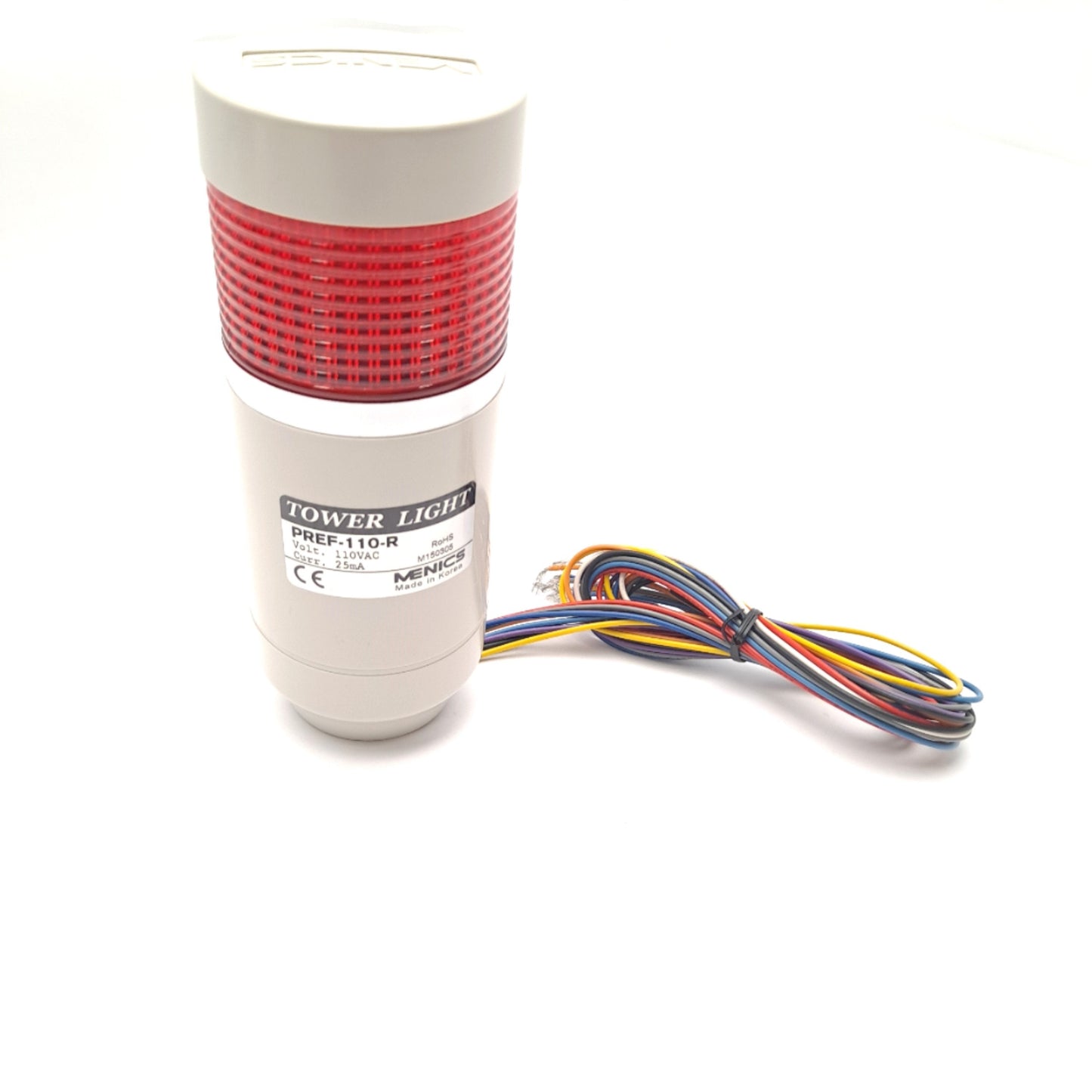 New Menics PREF-110-R LED Red Tower Light W/ Bulb 110/120 VDC 9 Wire Flying Leads