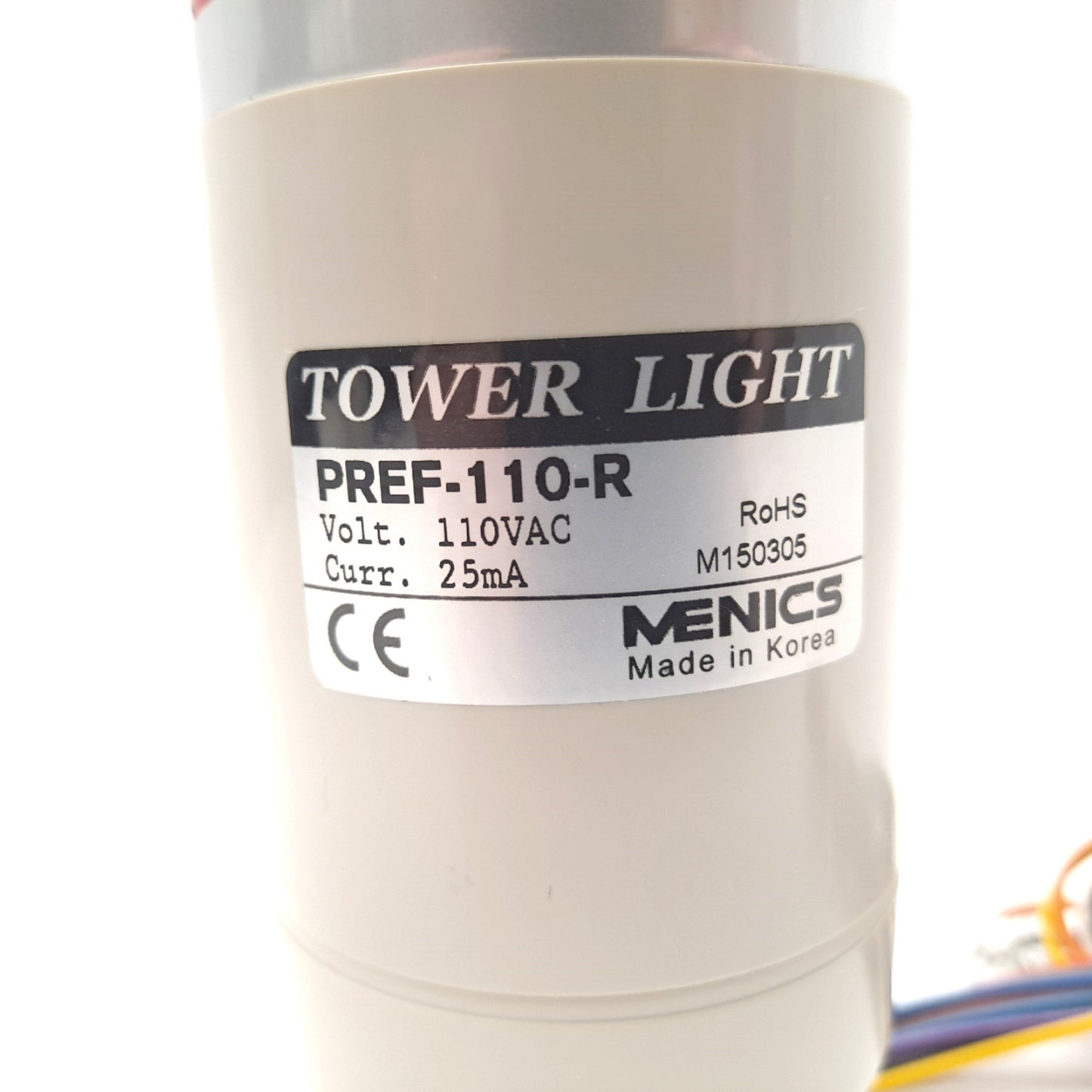 New Menics PREF-110-R LED Red Tower Light W/ Bulb 110/120 VDC 9 Wire Flying Leads