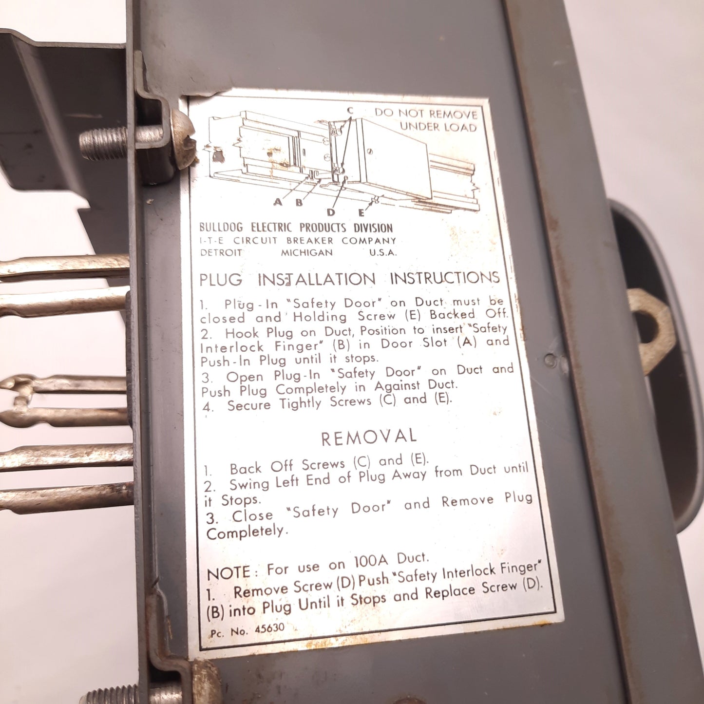 Used ITE Siemens XLP352 Cover Operated Bus Plug, 60 Amps, 600V AC, 3 Phase, 3 Wire
