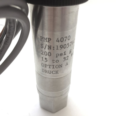 Used Druck PMP 4070 Amplified Output Pressure Transducer, Rating: 200 PSI, 15-32VDC